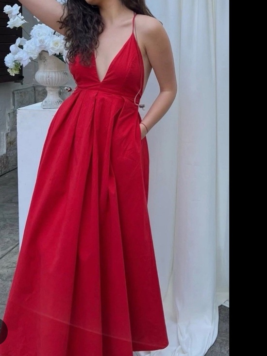 Zara Dresses & Skirts - Zara Red Strappy V-Neck Maxi Dress